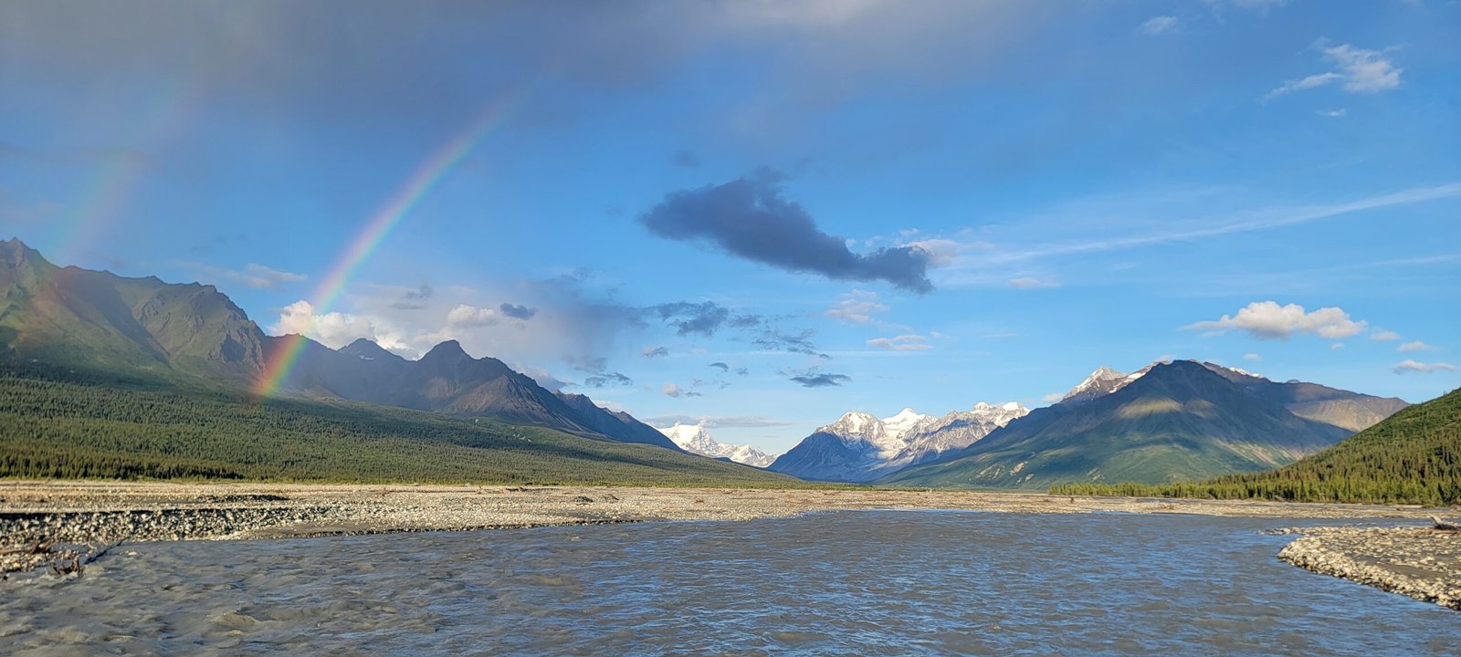 Rainbow & Glacial Alaskan River in Denali; the views Alaska Paddle Expeditions can offer